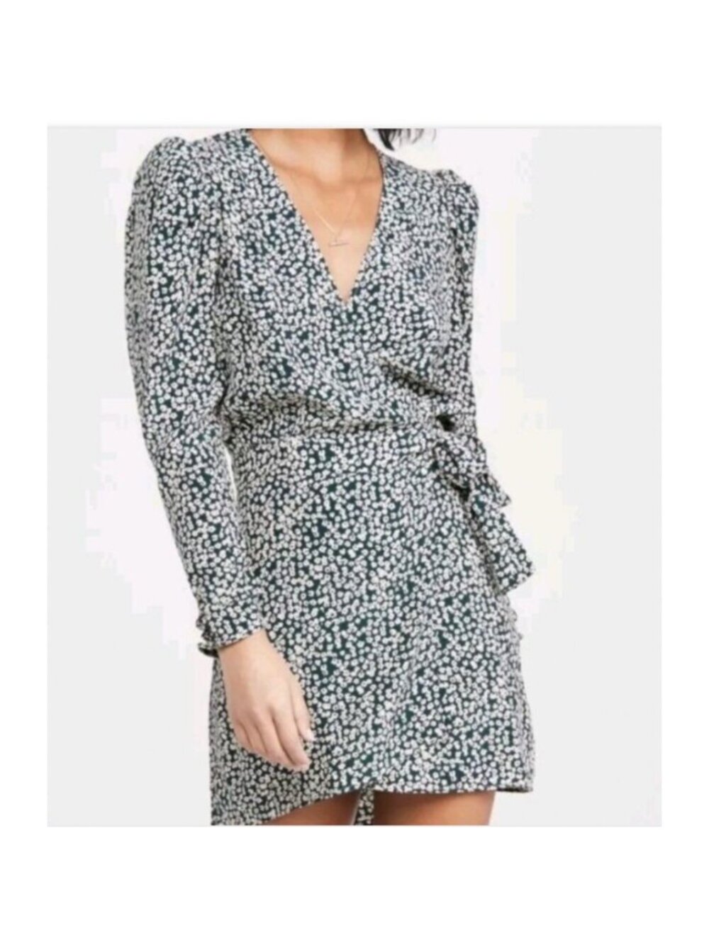 Free People Kinsley Wrap Dress Womens 10 Green Floral Wrap Cupro Blend
